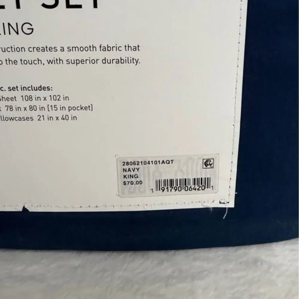King Sheet Set Navy Blue Cotton/Polyester New